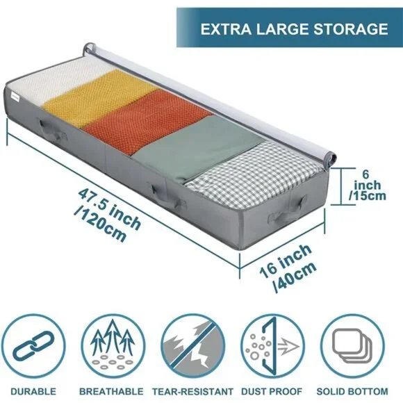 Under Bed Storage Containers, 2 Pack Under the Bed Bags with Dividers, Clear